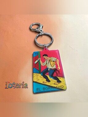 La Lotería El Borracho Keychain – Colorful Pink Design